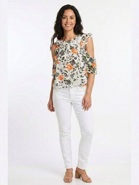 *Club Monaco Ruffled Cold-Shoulder Floral Blouse – Size Small